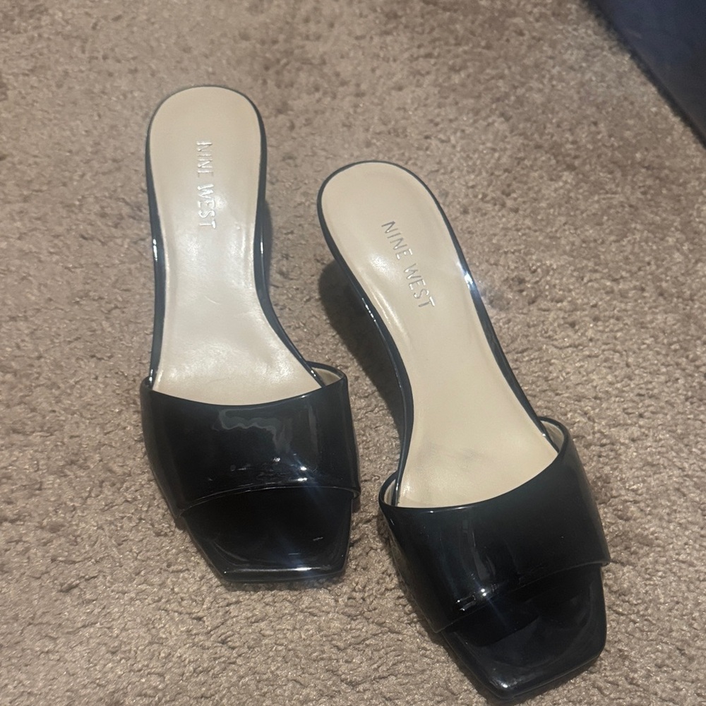 Nine West Black Patent Slide Mules